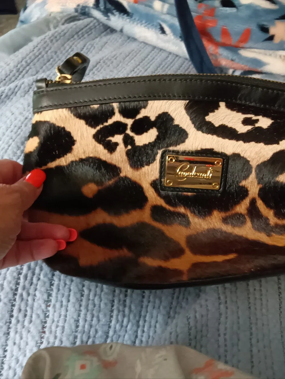 Cavalcanti Leopard Print Cosmetic Bag in Brown and Black